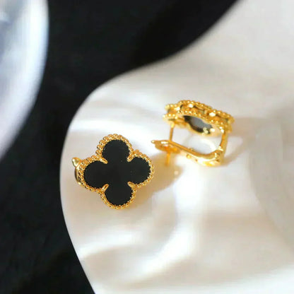 [Sophire Jewelry ]CLOVER MEDIUM 1 MOTIFS  ONYX STUD EARRINGS