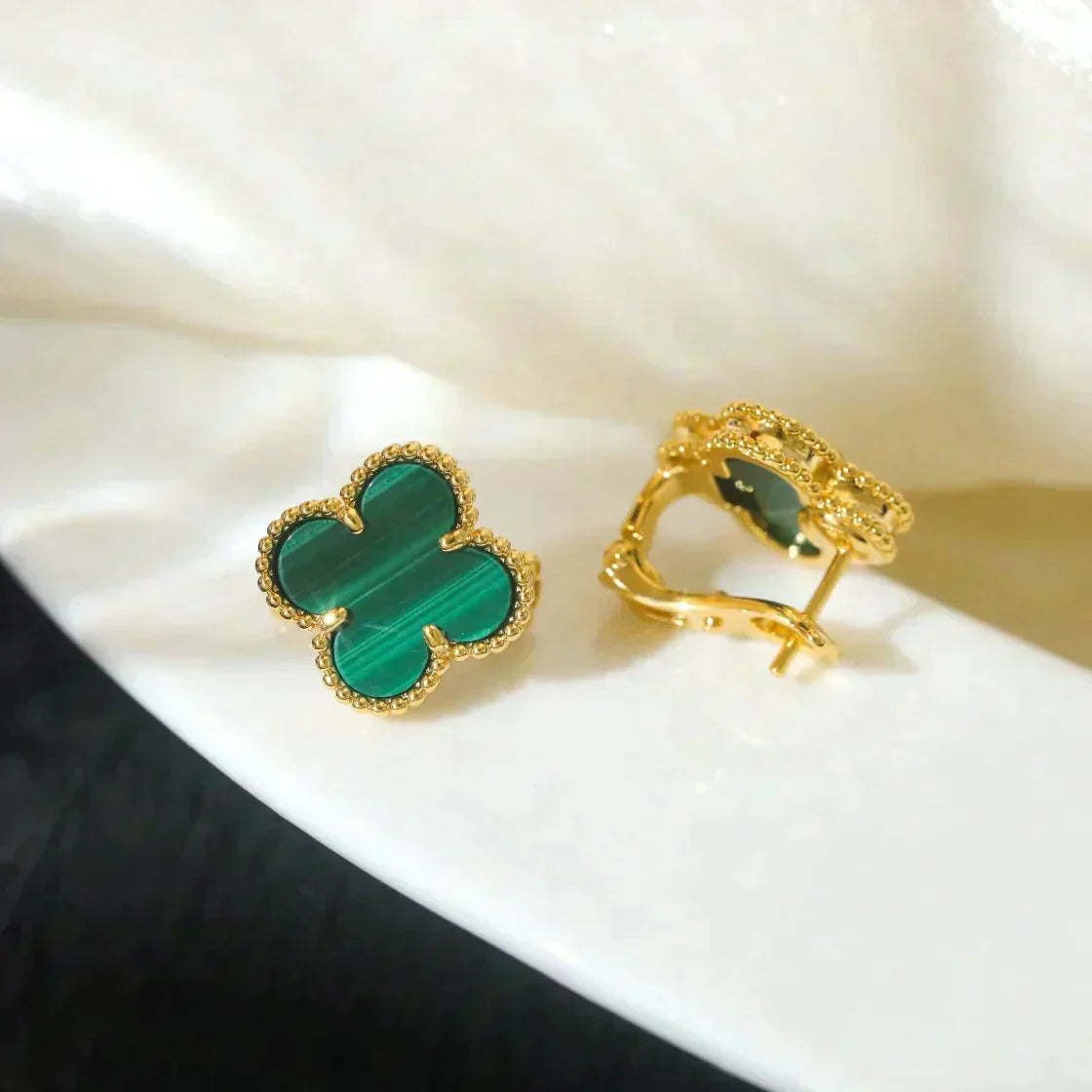 [Sophire Jewelry ]CLOVER MEDIUM 1 MOTIFS MALACHITE  EARRINGS