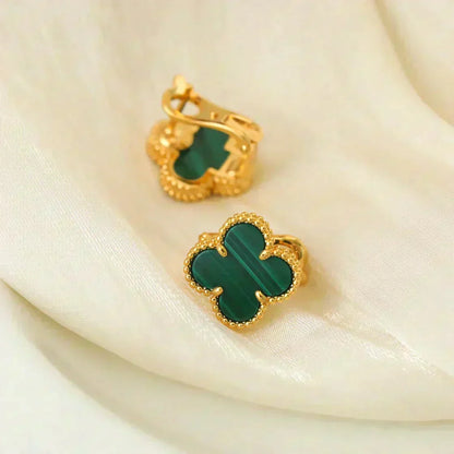 [Sophire Jewelry ]CLOVER MEDIUM 1 MOTIFS MALACHITE  EARRINGS
