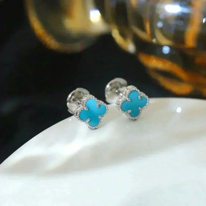 [Sophire Jewelry ]CLOVER MINI 9.5MM ONYX STUD EARRINGS SILVER