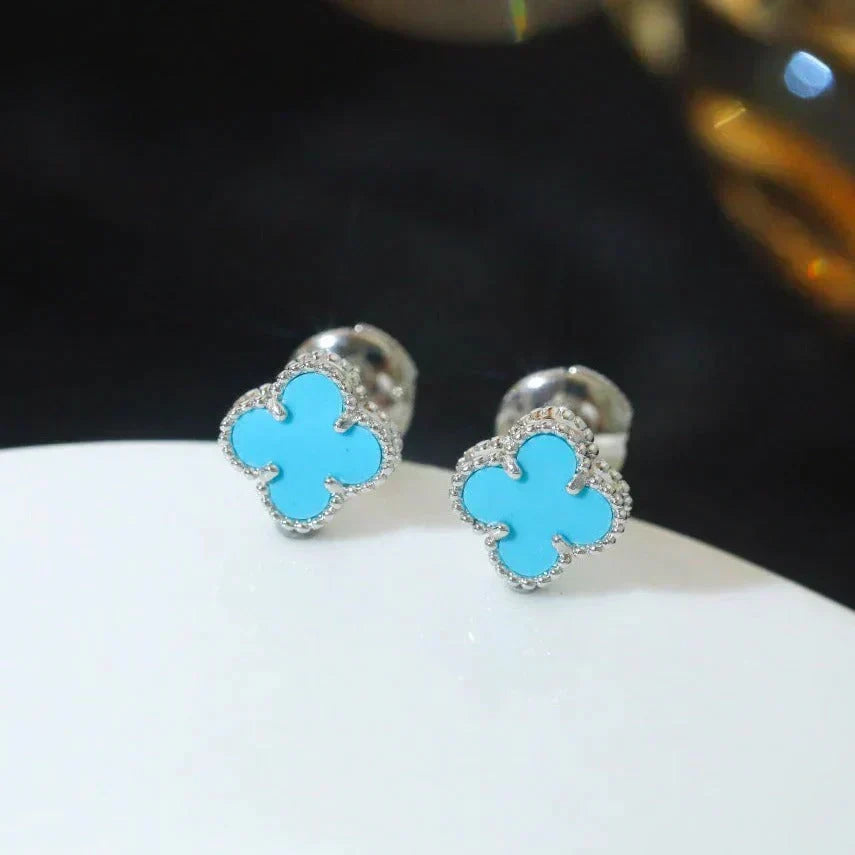 [Sophire Jewelry ]CLOVER MINI 9.5MM ONYX STUD EARRINGS SILVER