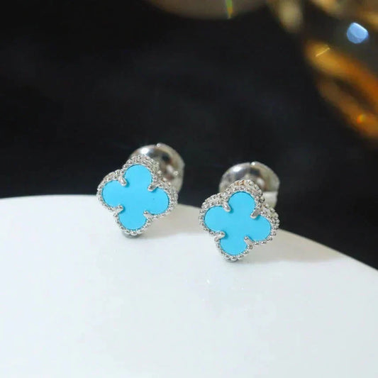 [Sophire Jewelry ]CLOVER MINI 9.5MM ONYX STUD EARRINGS SILVER