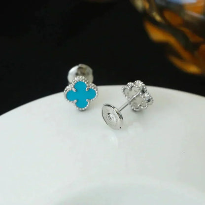 [Sophire Jewelry ]CLOVER MINI 9.5MM ONYX STUD EARRINGS SILVER