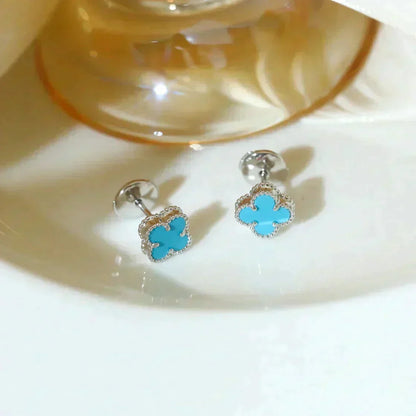 [Sophire Jewelry ]CLOVER MINI 9.5MM ONYX STUD EARRINGS SILVER