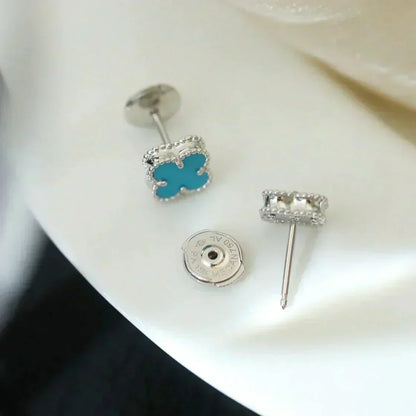 [Sophire Jewelry ]CLOVER MINI 9.5MM ONYX STUD EARRINGS SILVER