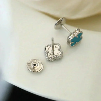 [Sophire Jewelry ]CLOVER MINI 9.5MM ONYX STUD EARRINGS SILVER