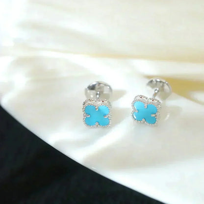 [Sophire Jewelry ]CLOVER MINI 9.5MM ONYX STUD EARRINGS SILVER