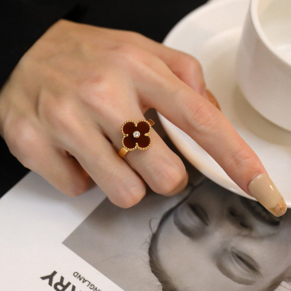 [Sophire Jewelry ]CLOVER CARNELIAN RING ROSE GOLD DIAMOND