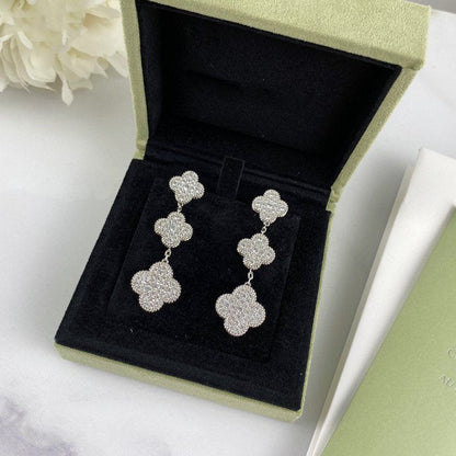 [Sophire Jewelry ]CLOVER 3 MOTIF DIAMOND SILVER DROP EARRINGS