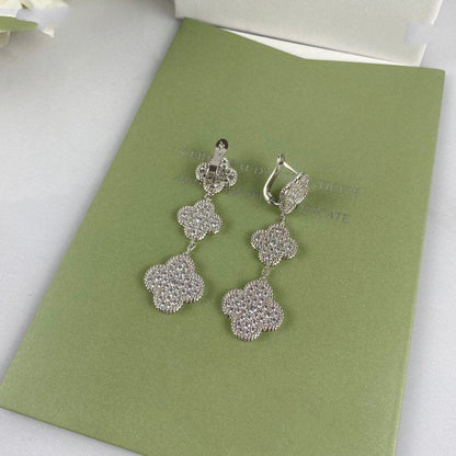 [Sophire Jewelry ]CLOVER 3 MOTIF DIAMOND SILVER DROP EARRINGS