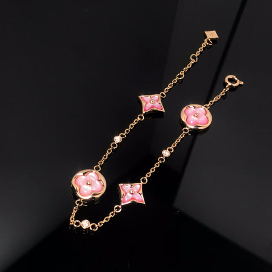 [Sophire]STAR AND SUN 4 MOTIF PINK MOP ROSE GOLD BRACELET
