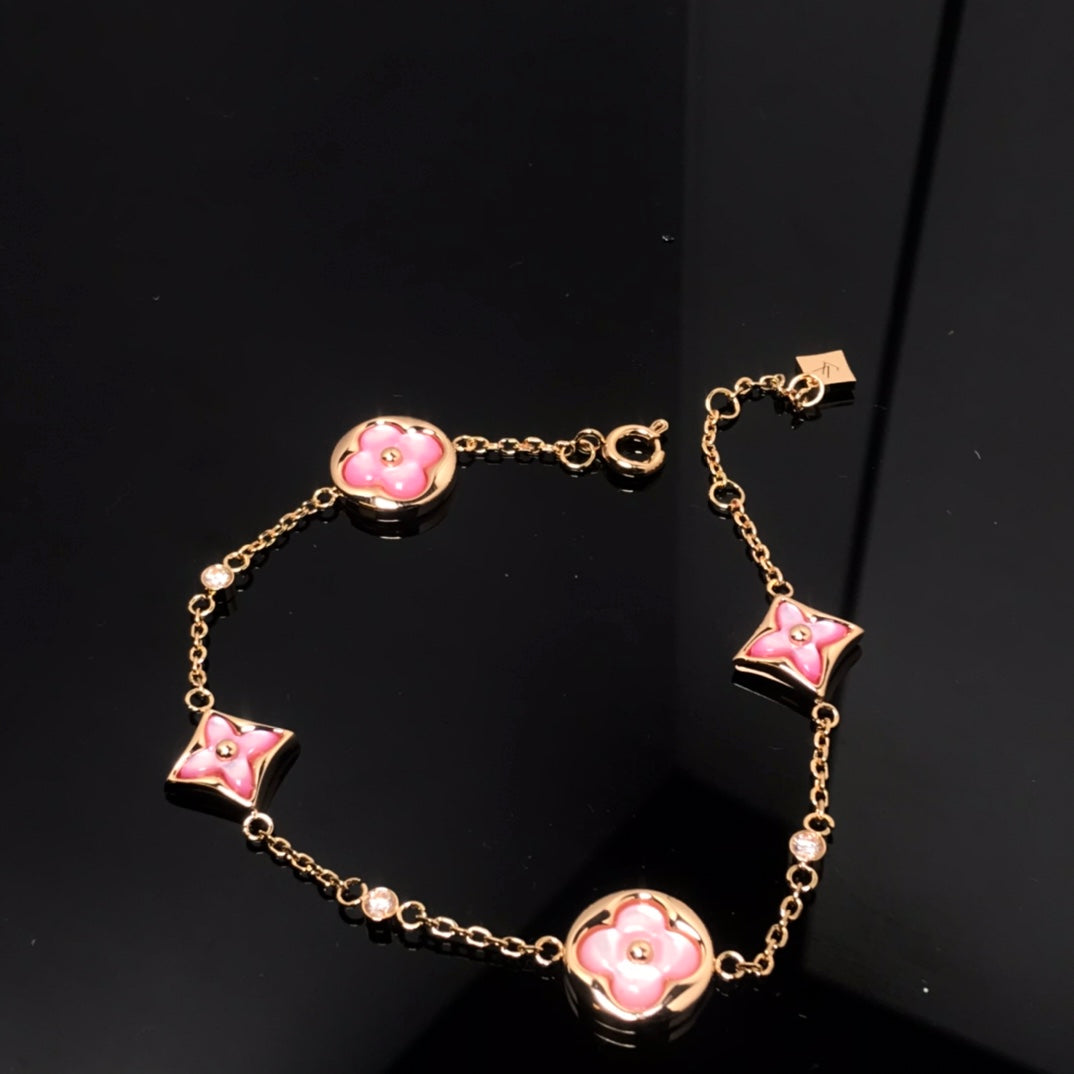 [Sophire Jewelry ]STAR AND SUN 4 MOTIF PINK MOP PINK GOLD BRACELET