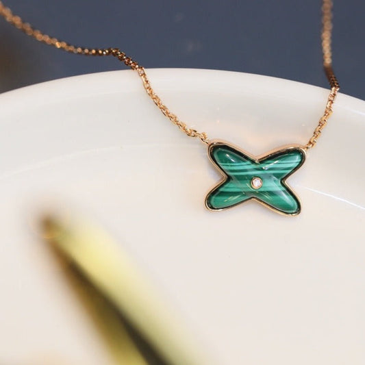 [Sophire]JEUX MALACHITE 1 DIAMOND ROSE GOLD NECKLACE
