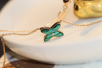 [Sophire Jewelry ]JEUX MALACHITE 1 DIAMOND PINK GOLD NECKLACE
