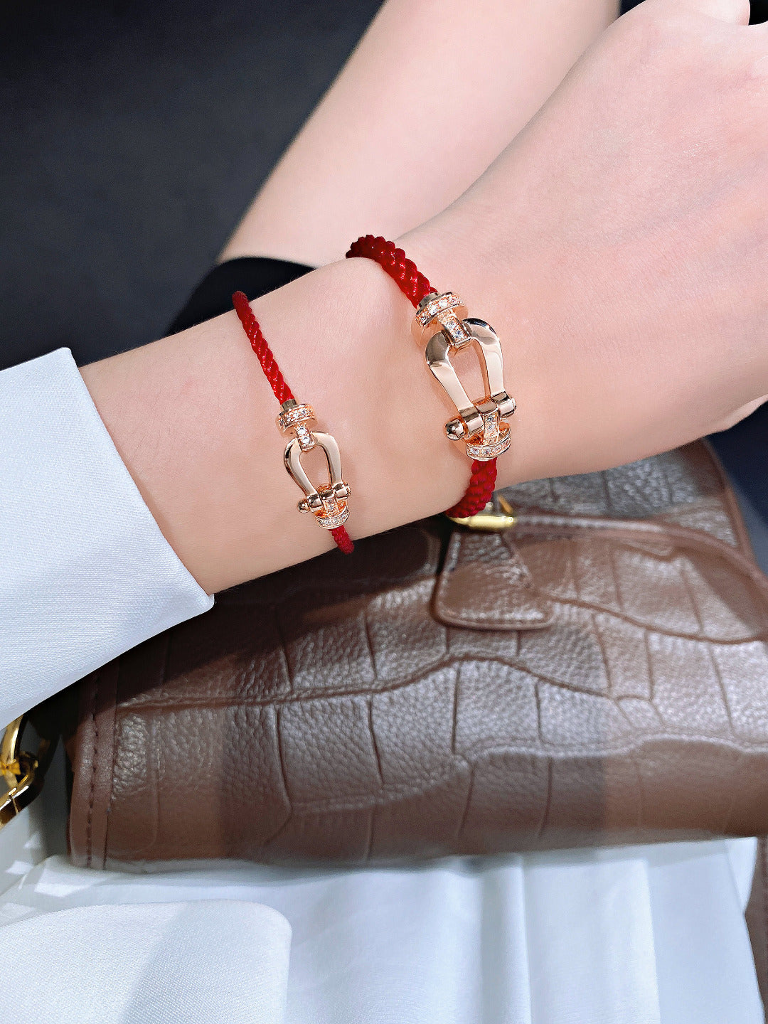 [Sophire Jewelry ]FORCE 10 HALF DIAMOND PINK GOLD RED CORDERI LARGE AND MEDIUM MODEL