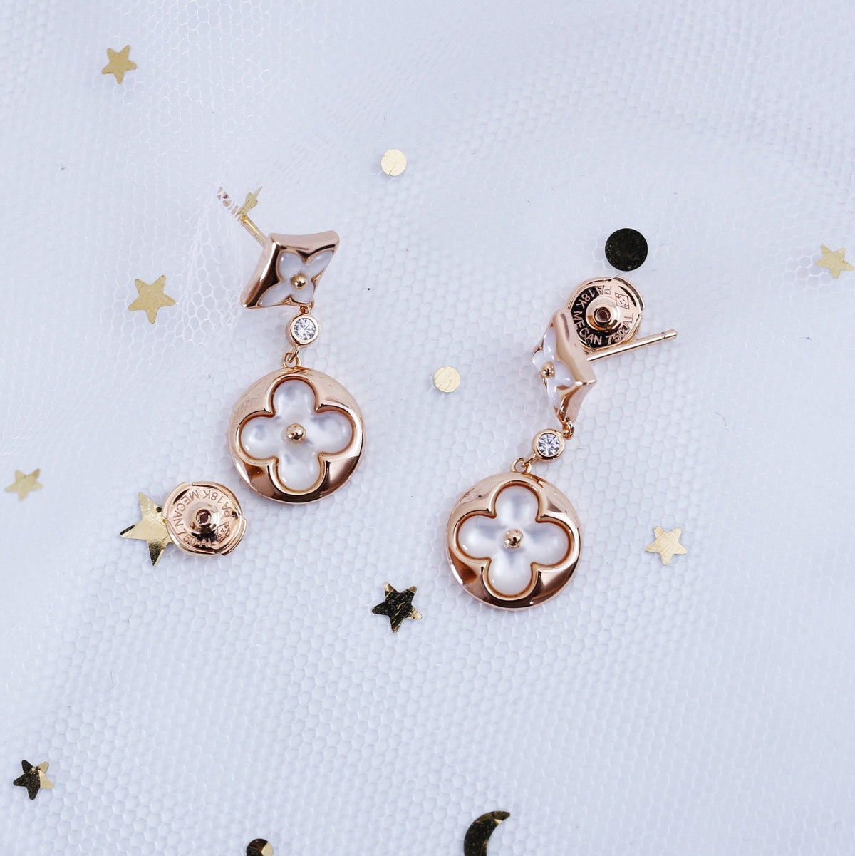 [Sophire Jewelry ]STAR AND SUN PINK GOLD MOP DROP EARRINGS