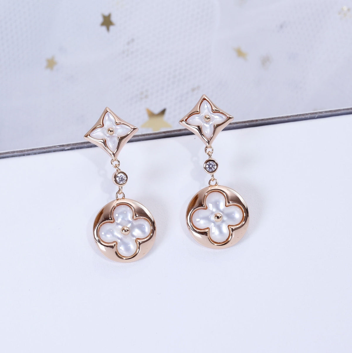 [Sophire Jewelry ]STAR AND SUN PINK GOLD MOP DROP EARRINGS