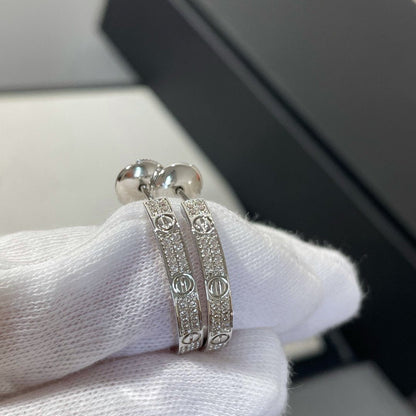 [Sophire Jewelry ]LOVE DIAMOND SILVER HOOP EARRINGS