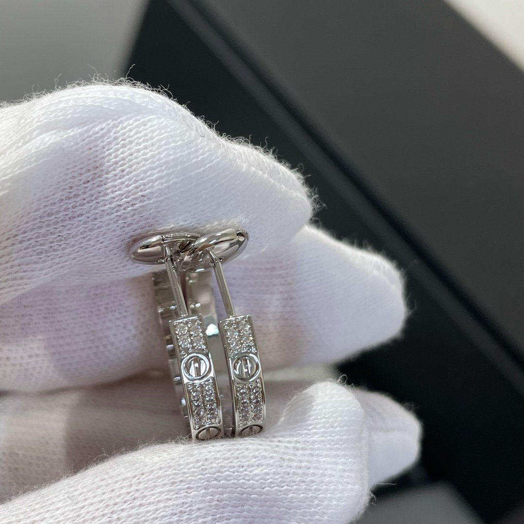 [Sophire Jewelry ]LOVE DIAMOND SILVER HOOP EARRINGS