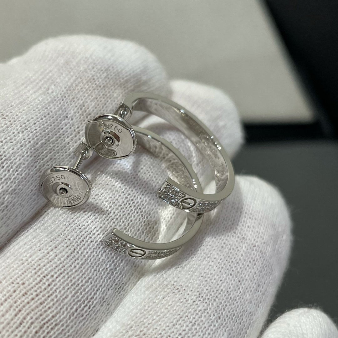 [Sophire Jewelry ]LOVE DIAMOND SILVER HOOP EARRINGS