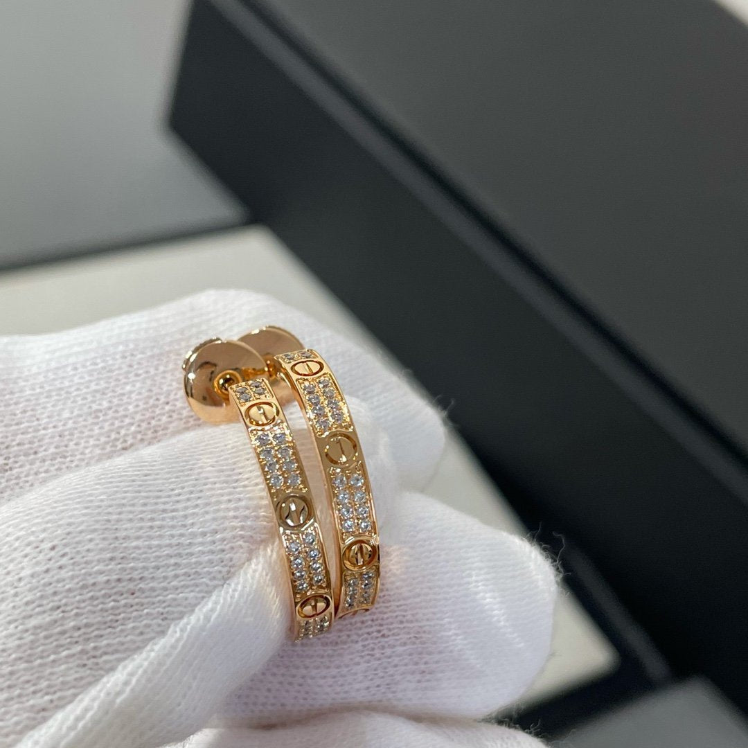 [Sophire Jewelry ]LOVE DIAMOND PINK GOLD HOOP EARRINGS