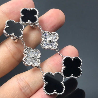 [Sophire Jewelry ]CLOVER 3 MOTIF DIAMOND ONYX SILVER EARRINGS