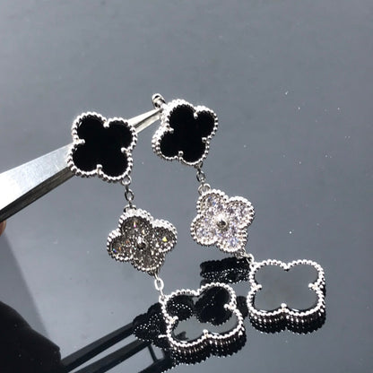 [Sophire Jewelry ]CLOVER 3 MOTIF DIAMOND ONYX SILVER EARRINGS