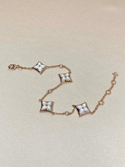 [Sophire Jewelry ]STAR 4 MOTIF MOP DIAMOND PINK GOLD BRACELET