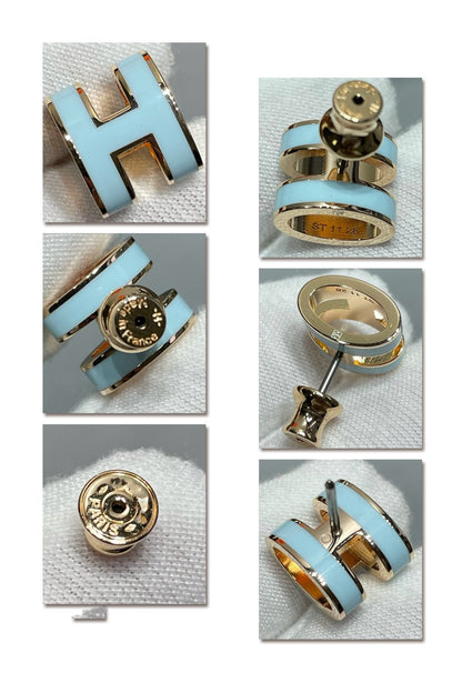 [Sophire Jewelry ]POP H SKY BLUE STUD EARRINGS