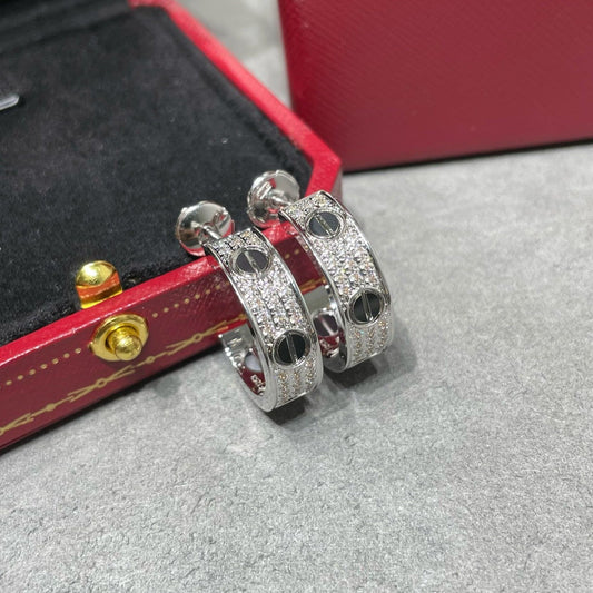 [Sophire Jewelry ]LOVE CERAMIC DIAMOND PAVED SILVER EARRINGS