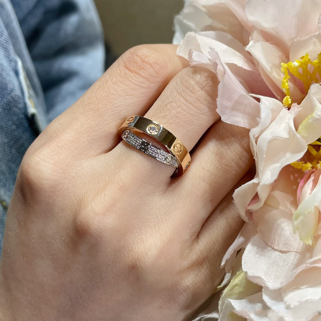 [Sophire Jewelry ]LOVE PINK GOLD SILVER DIAMOND DOUBLE RING