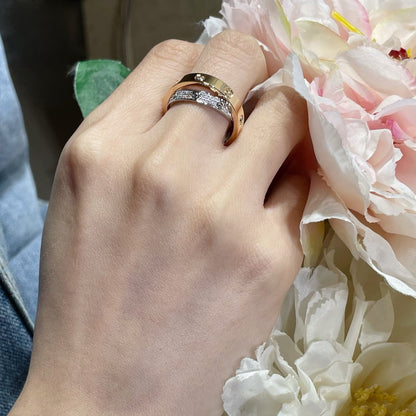 [Sophire Jewelry ]LOVE PINK GOLD SILVER DIAMOND DOUBLE RING
