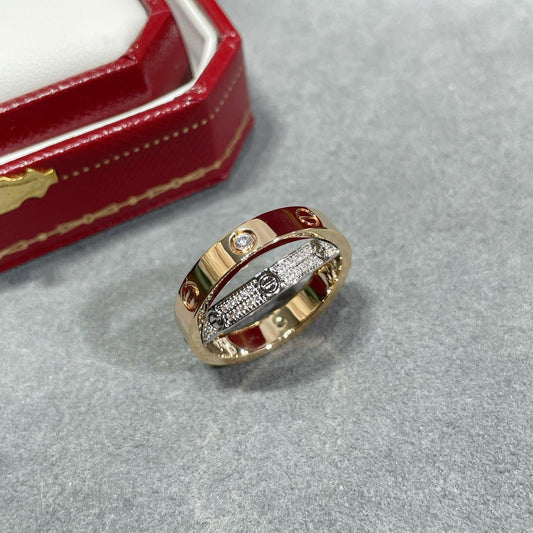 [Sophire Jewelry ]LOVE PINK GOLD SILVER DIAMOND DOUBLE RING