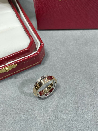 [Sophire Jewelry ]LOVE PINK GOLD SILVER DIAMOND DOUBLE RING