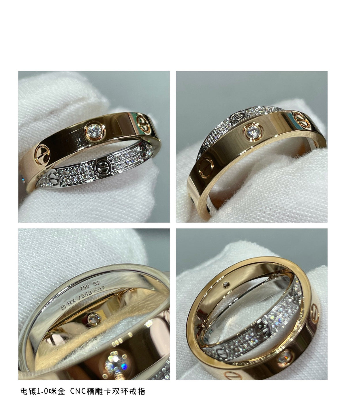 [Sophire Jewelry ]LOVE PINK GOLD SILVER DIAMOND DOUBLE RING