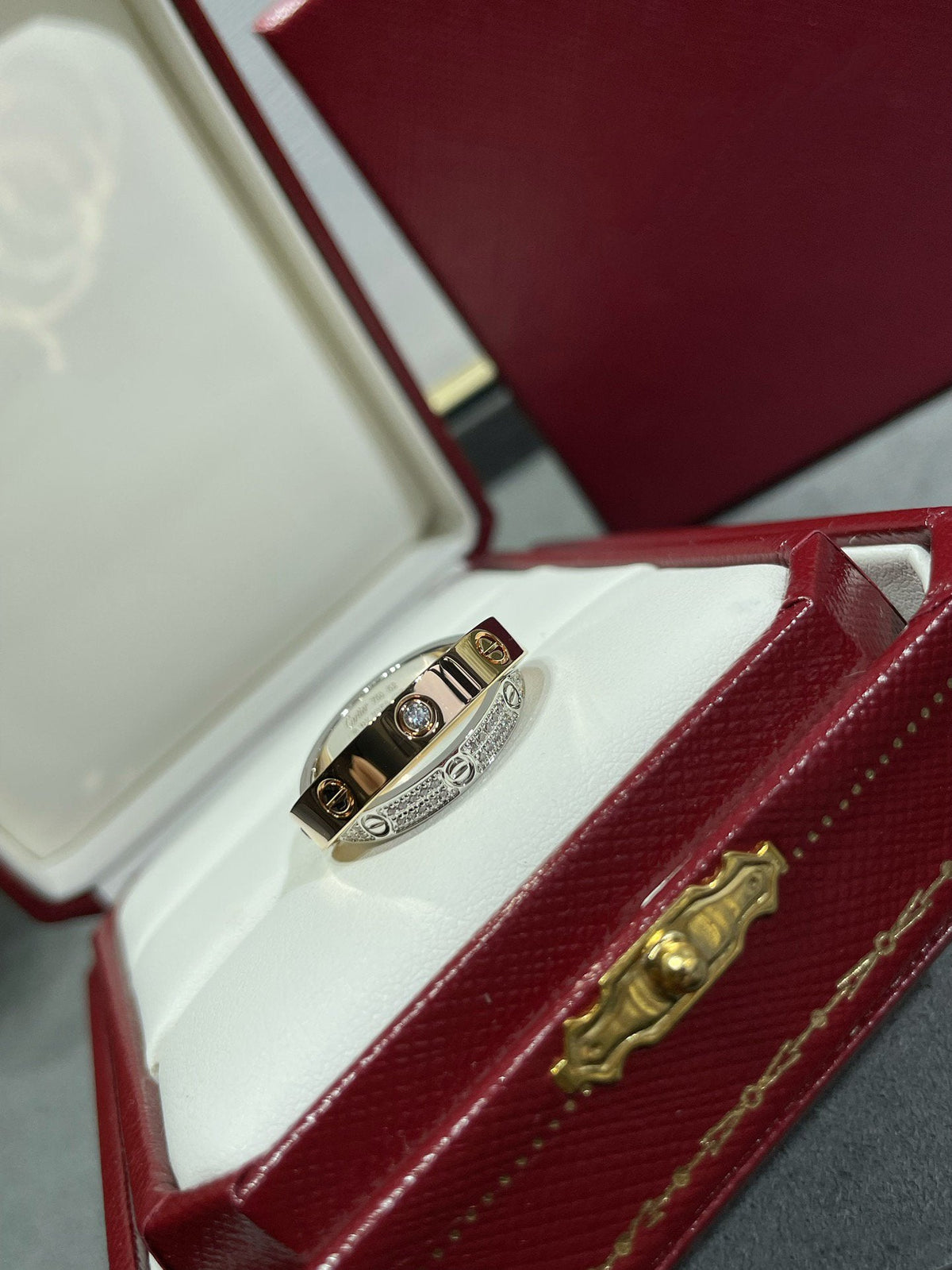 [Sophire Jewelry ]LOVE PINK GOLD SILVER DIAMOND DOUBLE RING
