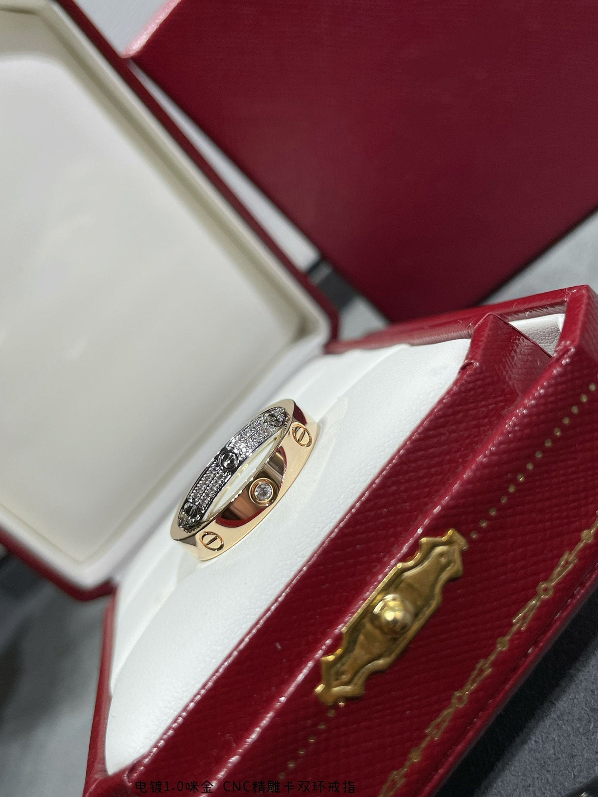 [Sophire Jewelry ]LOVE PINK GOLD SILVER DIAMOND DOUBLE RING