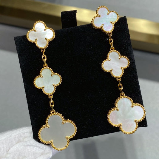 [Sophire Jewelry ]CLOVER MOP 3 MOTIFS GOLD EARRINGS