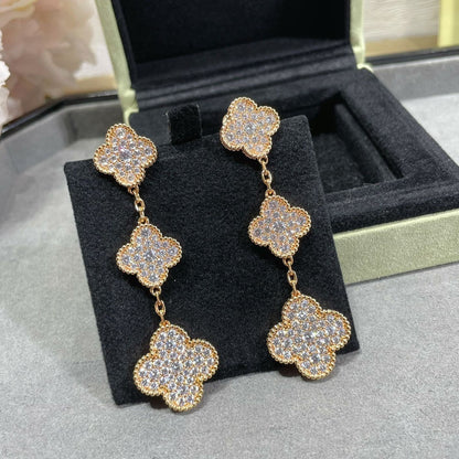 [Sophire Jewelry ]CLOVER 3 MOTIFS DIAMOND PAVED ROSE GOLD EARRINGS