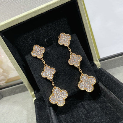 [Sophire Jewelry ]CLOVER 3 MOTIFS DIAMOND PAVED ROSE GOLD EARRINGS