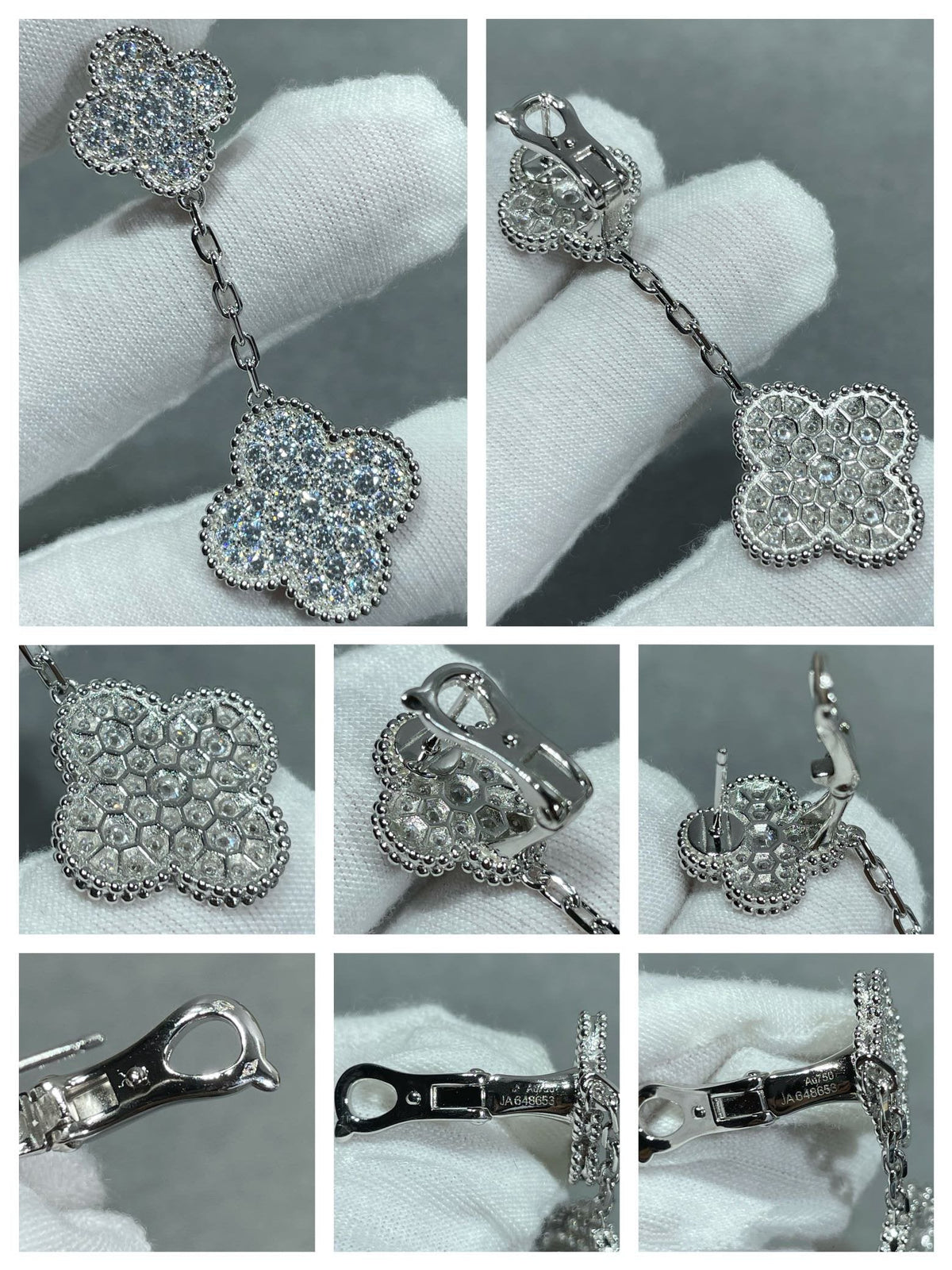 [Sophire Jewelry ]CLOVER 2 MOTIFS DIAMOND PAVED SILVER EARRINGS