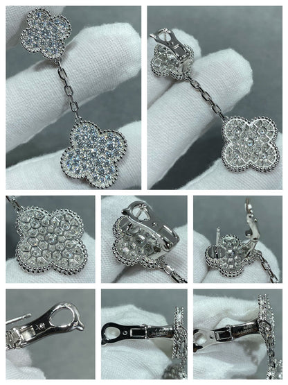 [Sophire Jewelry ]CLOVER 2 MOTIFS DIAMOND PAVED SILVER EARRINGS