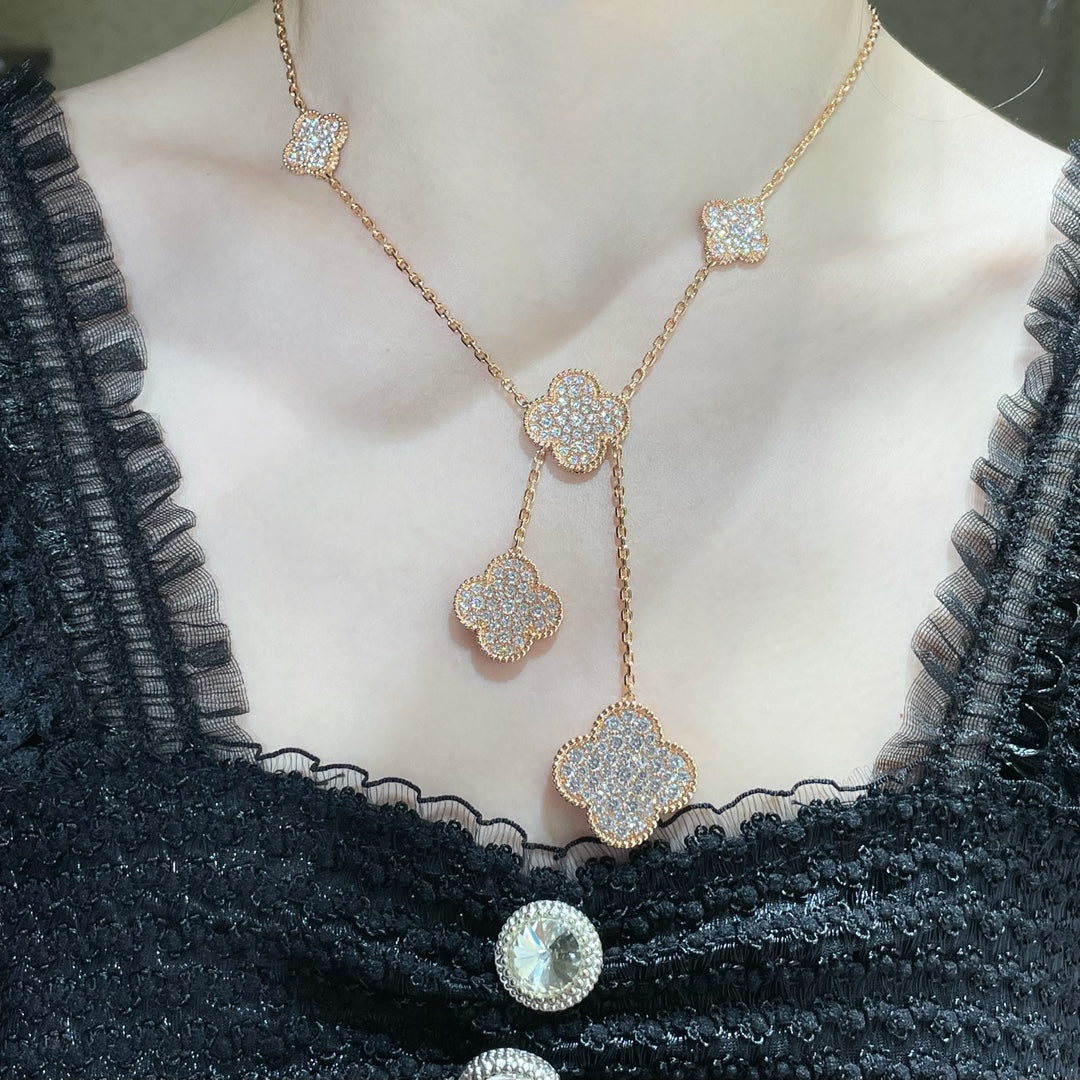 [Sophire Jewelry ]CLOVER 6 MOTIF DIAMOND PAVED NECKLACE