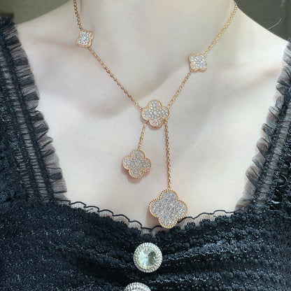 [Sophire Jewelry ]CLOVER 6 MOTIF DIAMOND PAVED NECKLACE