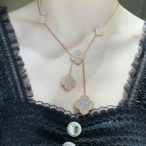 [Sophire Jewelry ]CLOVER 6 MOTIF DIAMOND PAVED NECKLACE