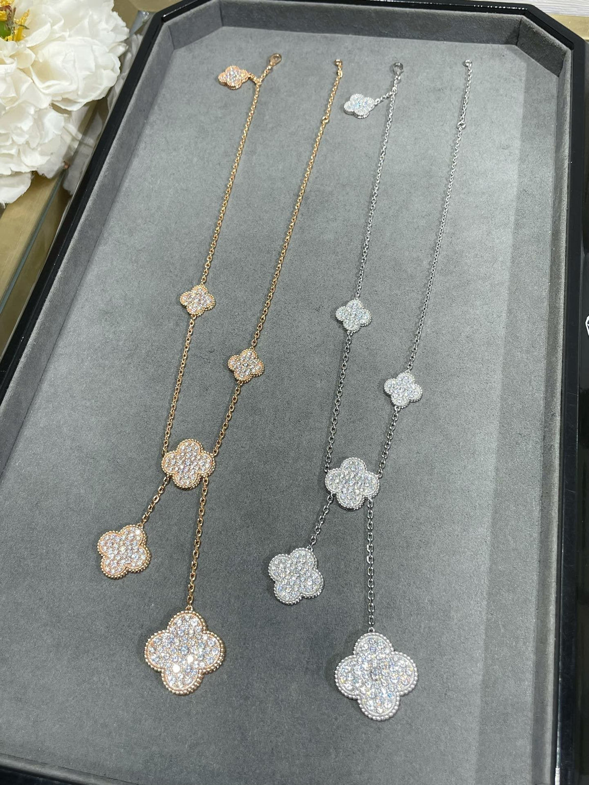 [Sophire Jewelry ]CLOVER 6 MOTIF DIAMOND PAVED NECKLACE