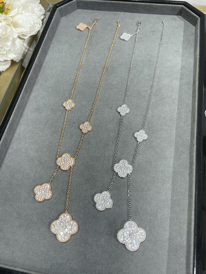[Sophire Jewelry ]CLOVER 6 MOTIF DIAMOND PAVED NECKLACE