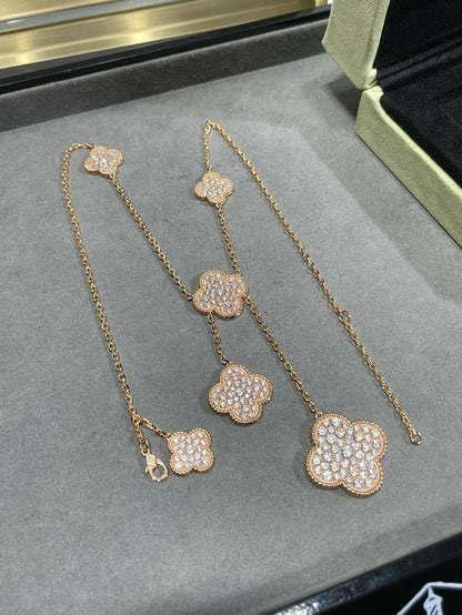 [Sophire Jewelry ]CLOVER 6 MOTIF DIAMOND PAVED NECKLACE