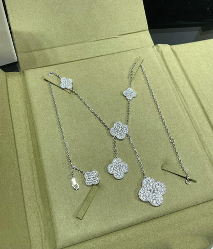 [Sophire Jewelry ]CLOVER 6 MOTIF DIAMOND PAVED NECKLACE