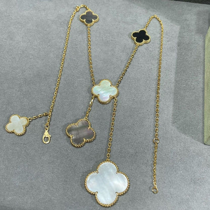 [Sophire Jewelry ]CLOVER 6 MOTIF MOP ONYX GOLD NECKLACE